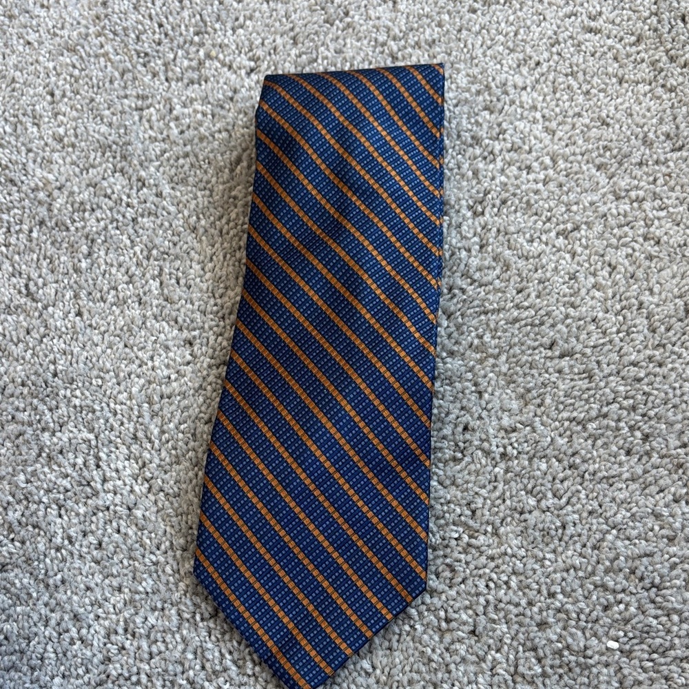 Hickey Freeman Navy and Orange Striped Tie